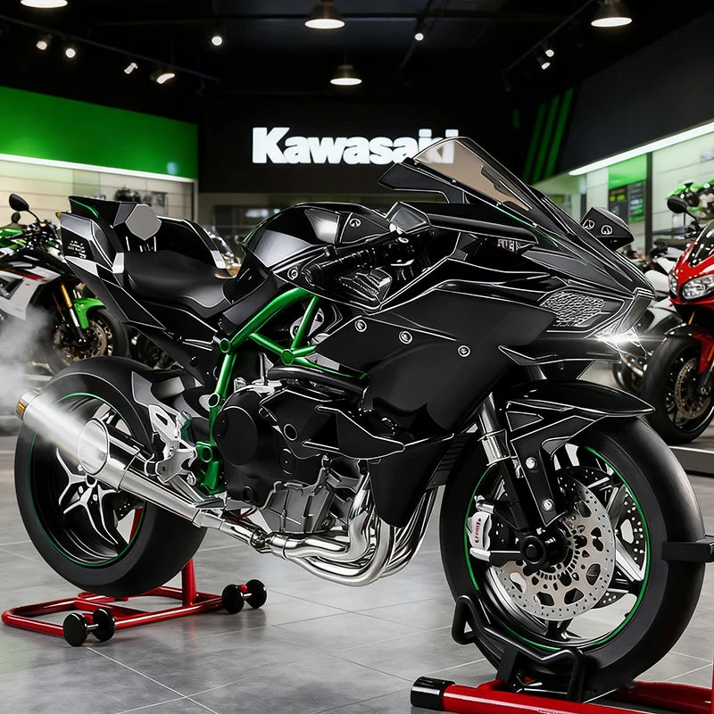 1:9 Kawasaki Ninja H2R with Spray Alloy Motorcycle Model Toy Vehicle Collection Sound and Light off Road Autocycle Toys Car