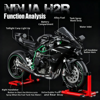 1:9 Kawasaki Ninja H2R with Spray Alloy Motorcycle Model Toy Vehicle Collection Sound and Light off Road Autocycle Toys Car