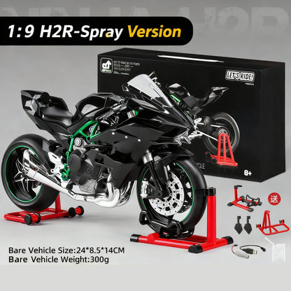 1:9 Kawasaki Ninja H2R with Spray Alloy Motorcycle Model Toy Vehicle Collection Sound and Light off Road Autocycle Toys Car