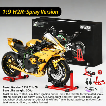1:9 Kawasaki Ninja H2R with Spray Alloy Motorcycle Model Toy Vehicle Collection Sound and Light off Road Autocycle Toys Car