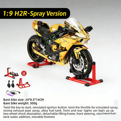 1:9 Kawasaki Ninja H2R with Spray Alloy Motorcycle Model Toy Vehicle Collection Sound and Light off Road Autocycle Toys Car